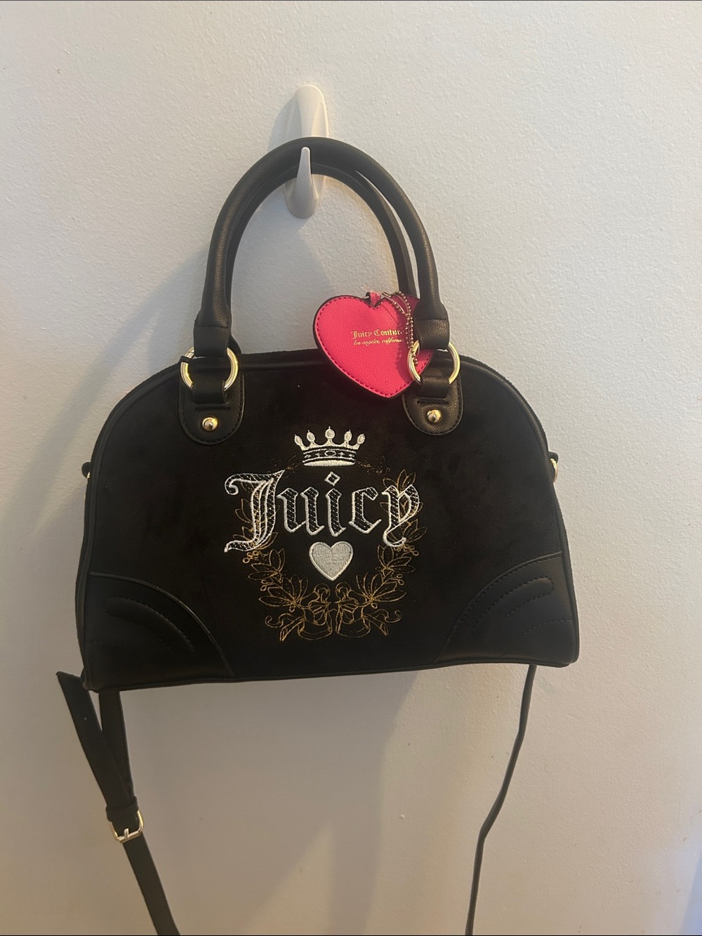 Juicy Couture Black Satchel with Pink Heart Charm